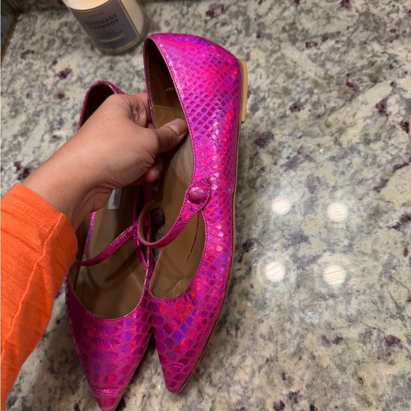 Tabitha Simmons Fuscia Pink Holographic Mary Jane Flats Sandals made in Italy - Picture 14 of 14